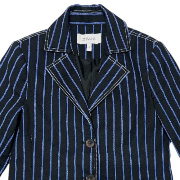Derek Lam 10 Crosby Black Blue Pinstripe Blazer Jacket Womens Size 4 - Picture 4 of 7